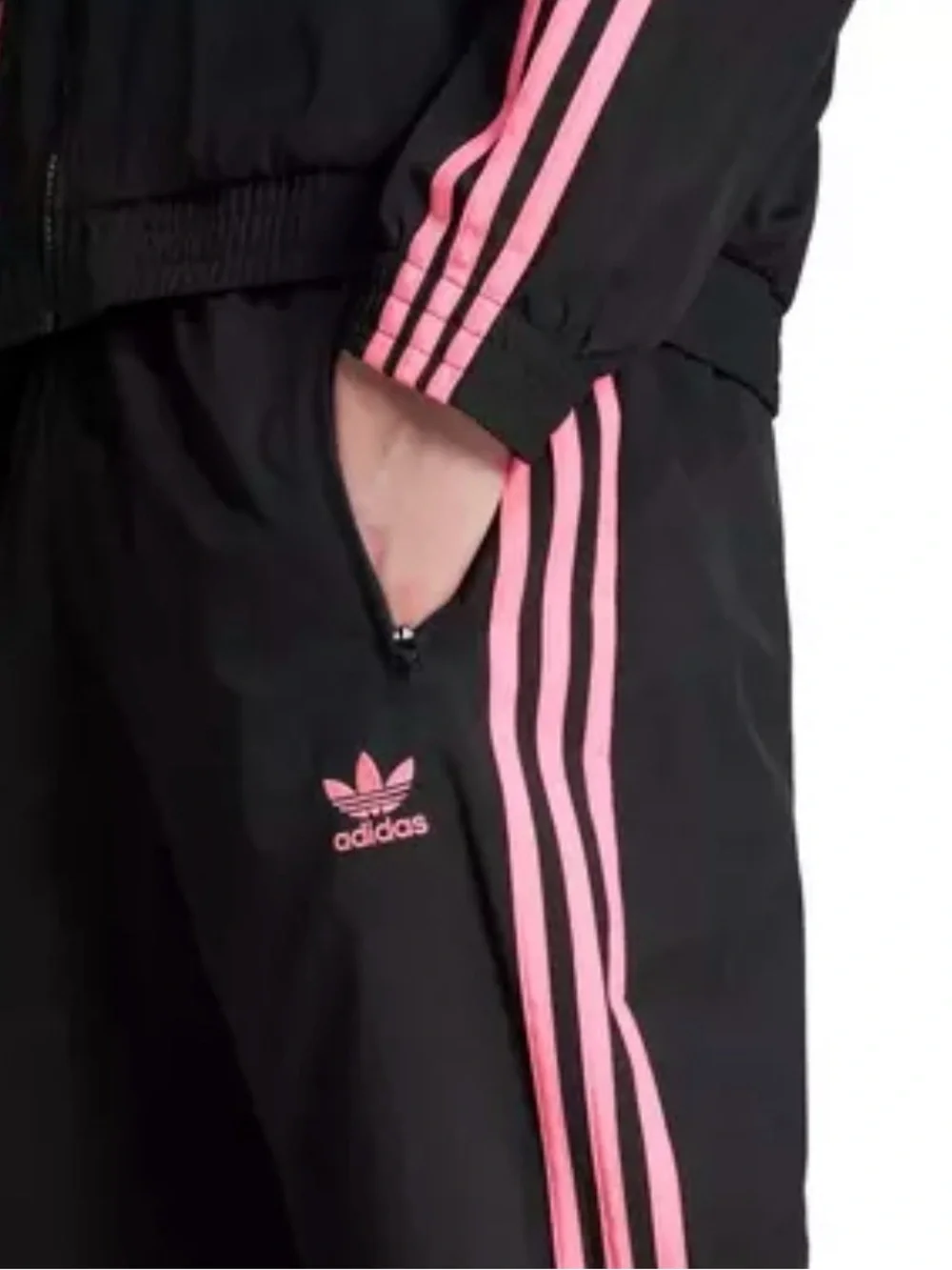 Adidas Black Track Set includes jacket and Pants with Pink Three-Stripes